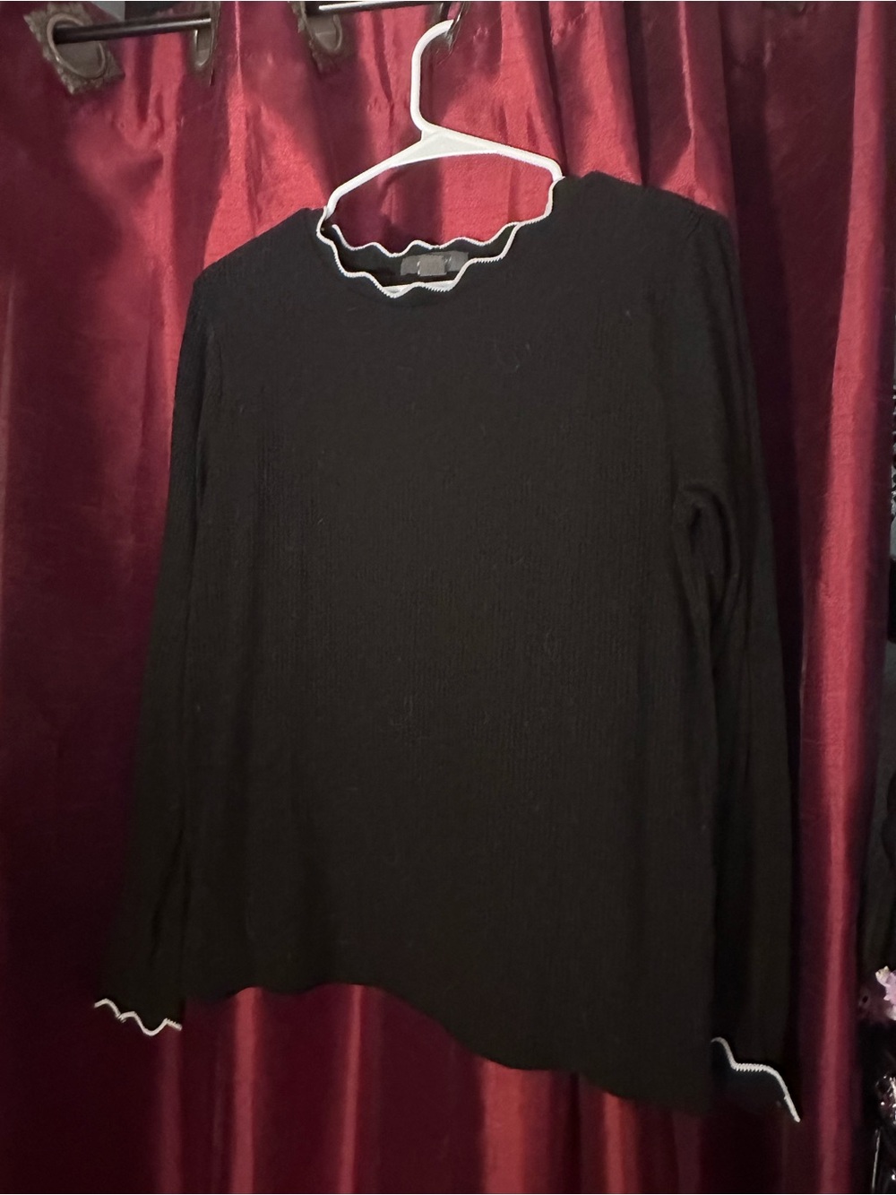 Primark Black Long-Sleeve Top with White Scallop Trim